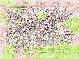 Map of Pforzheim with the style 'Soothing Spring' by Maporia