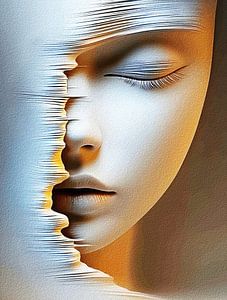 Tableau mural abstrait visage féminin - Portrait moderne texturé et minimaliste pour intérieurs contemporains