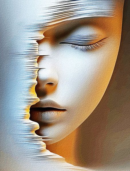 Abstract Feminine Face Wall Art – Modern Textured Minimalist Portrait Print for Contemporary Interiors by Ramy Salah Hefny