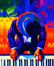 Jazzpianist in Blau – Lebendiges Farbbild zum Thema Musik von RAMYHEFNY-GALLERY
