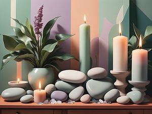 Relaxation avec des pierres et des bougies