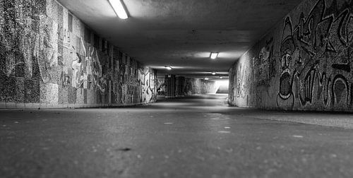 Oude verlaten tunnel in de stad Plauen, Vogtland Saksen Zwart-wit fotografie