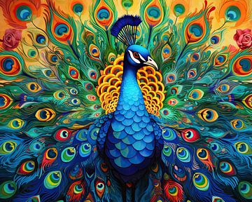 Peacock Colourful by Blikvanger Schilderijen