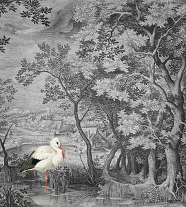 Vintage Landscape with Stork