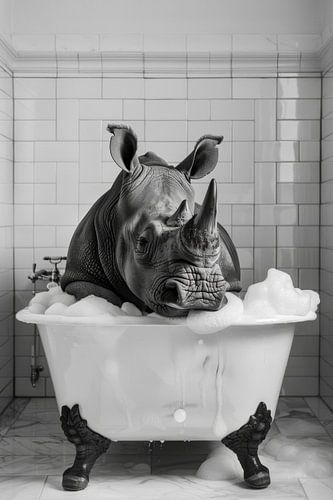 Rhinocéros dans la baignoire - un tableau de salle de bains unique pour vos toilettes