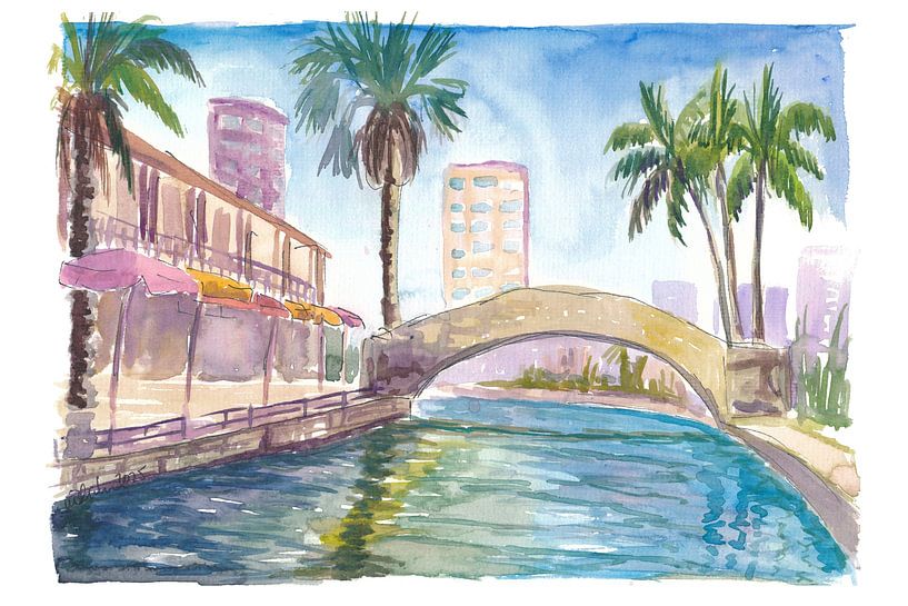 San Antonio Riverwalk charm with bridge and café by Markus Bleichner