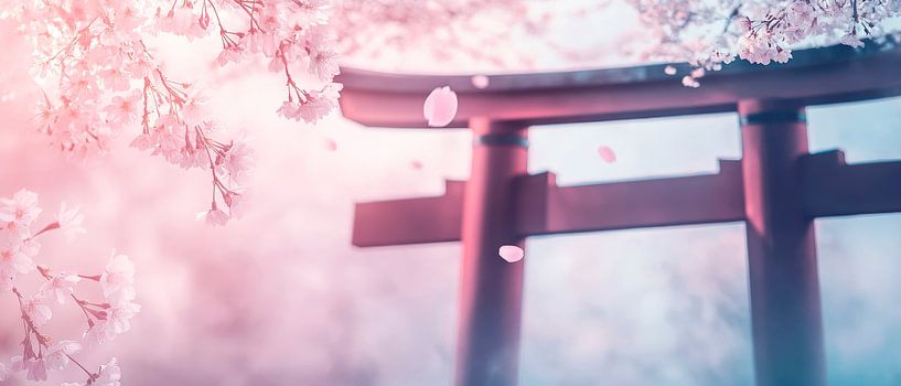 Torii in the cherry blossom rain by Poster Art Shop