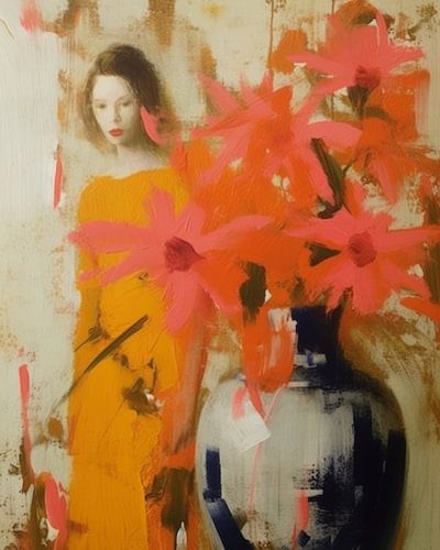 Buntes Porträt mit Blumen