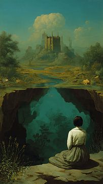 Droomlandschap Illustratie Surrealistisch landschap Olieverfschilderij Fantasie van Aden Pink Studio