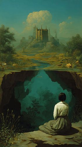 Droomlandschap Illustratie Surrealistisch landschap Olieverfschilderij Fantasie