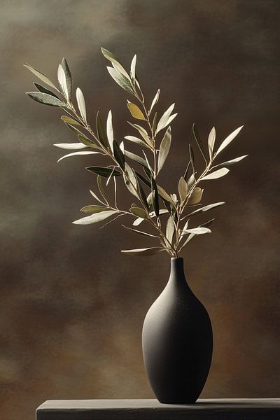 Olive branch in dark vase by Imperial Art House