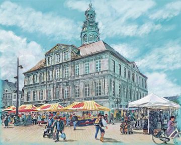 Markt op de markt te Maastricht. Met Stadhuis. van Karen Nijst