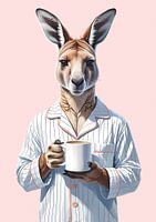 Känguru am Morgen mit Kaffeetasse