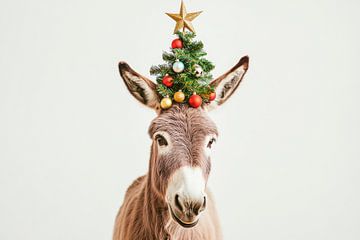 Ezel met kerstboom van Poster Art Shop