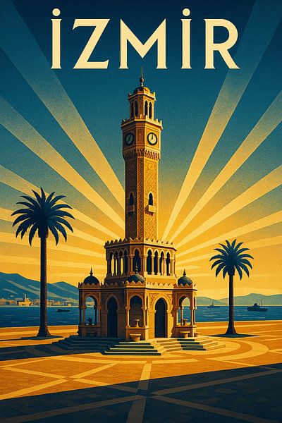 İzmir Art Deco Travel Poster – Iconic Clock Tower by Travel Shop