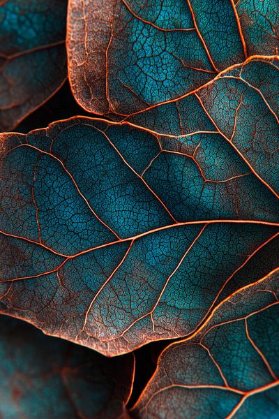 Blattstruktur in Blau und Bronze von Poster Art Shop
