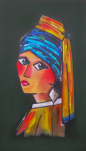 Abstract portrait girl with the pearl by Vermeer