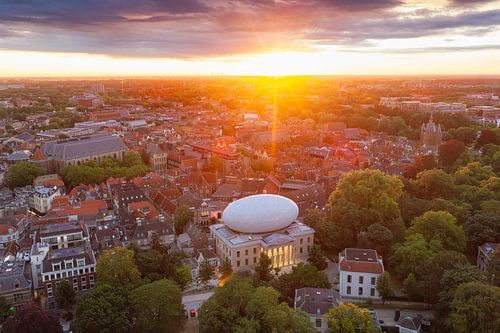 Zwolle seen from above during a summer sunrise