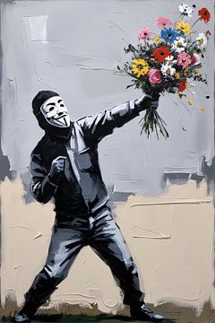 Gemaskerde protesteerder met bloemen van Imperial Art House