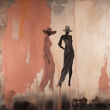 Twee Dames in Peach Muurschildering. van Karina Brouwer