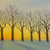 Bomenrij in de winter met opkomende zon. Acryl schilderij van Marlies Huijzer. van Martin Stevens