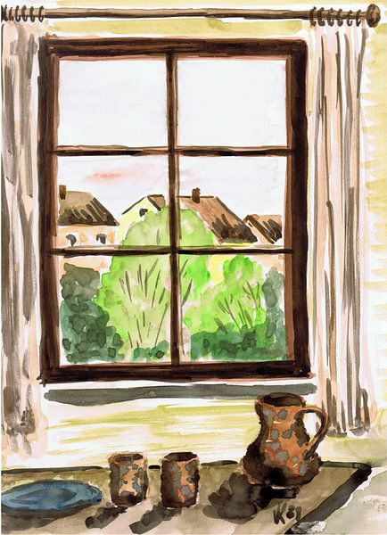 Uitzicht vanuit het raam - Dettenhausen - aquarel geschilderd door VK (Veit Kessler) 1989 van ADLER & Co / Caj Kessler