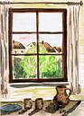 Blick aus dem Fenster  - Dettenhausen - Aquarell gemalt von VK (Veit Kessler) 1989 von ADLER & Co / Caj Kessler Miniaturansicht