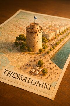 Thessaloniki White Tower 3D Map – Macedonian City Wall Art by Travel Shop