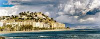 Panorama beach and town of Almunecar with thunderstorm clouds by Dieter Walther thumbnail