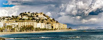 Panorama beach and town of Almunecar with thunderstorm clouds by Dieter Walther