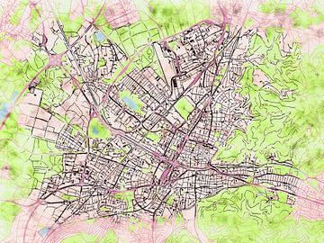 Kaart van Freiburg im Breisgau in de stijl 'Soothing Spring' van Maporia