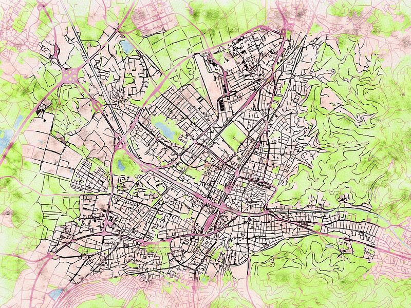 Karte von Freiburg im Breisgau im stil 'Soothing Spring' von Maporia