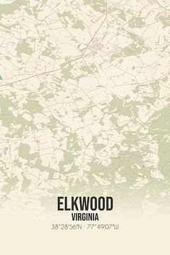 Vintage landkaart van Elkwood (Virginia), USA. van MijnStadsPoster