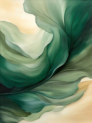Botanisch Blad in Groen en Zachtgeel – Abstracte Natuurkunst