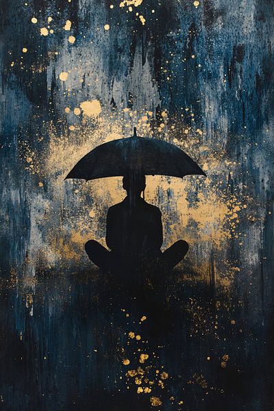 Silhouette unter goldenem Schirm von Imperial Art House