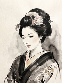 Une géisha élégante dans un lavis japonais intemporel sur my pixel art