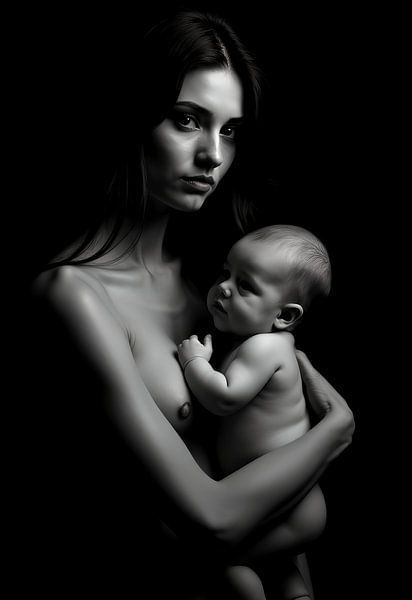Mother with child in black and white by Egon Zitter