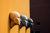 Three heads on the house wall