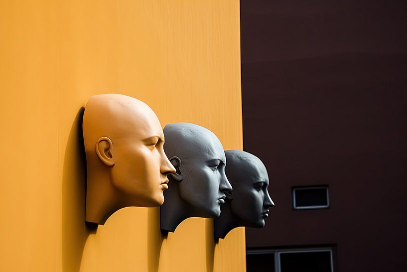 Three heads on the house wall by Hans-Jürgen Flaswinkel