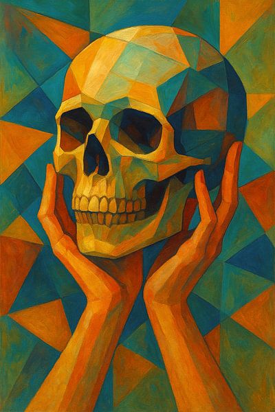 Holding skull in hands painting. by Gallery Hoppenbrouwers