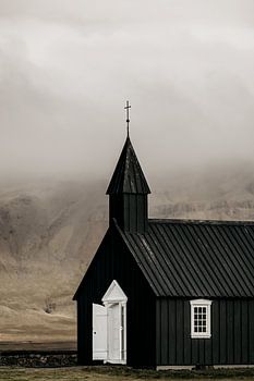 Budakirkja - Iceland's black church in the mist.