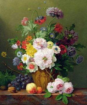 Anthony Obermann,Stilleven met bloemen en fruit