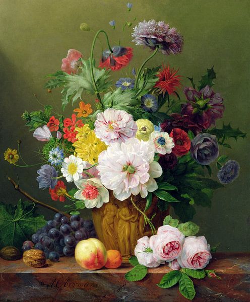 Anthony Obermann, Nature morte avec fleurs et fruits par finemasterpiece