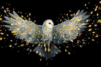 Eule mit vergoldeten Flügeln im Flug