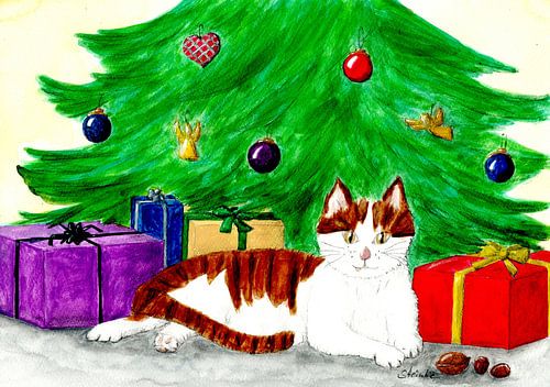 Kleine kat Möhrchen viert Kerstmis