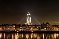Deventer at night view from the other side of the Ijssel with the Lebuinuschurch