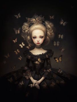 Een dame en haar vlinders 1. van Eye Candy Galore