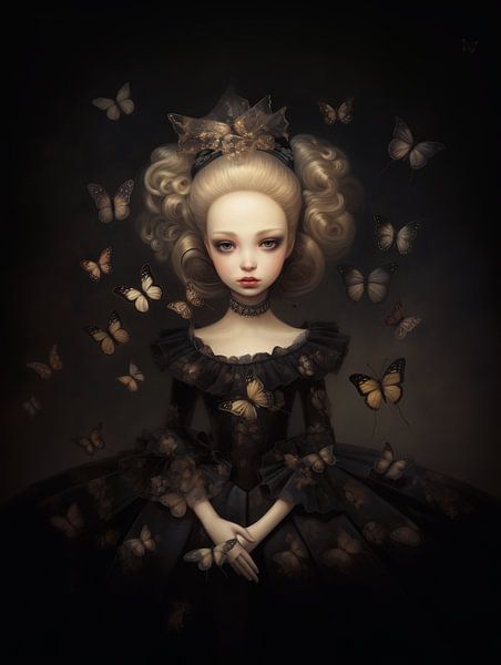 Een dame en haar vlinders 1. van Eye Candy Galore