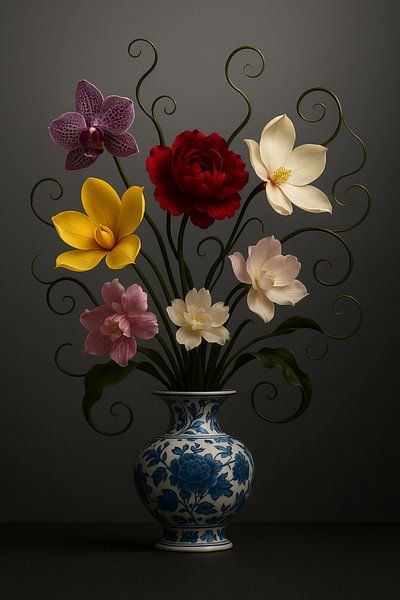 Balance à fleurs - Nature morte en bleu de Delft par Kleurenrijk