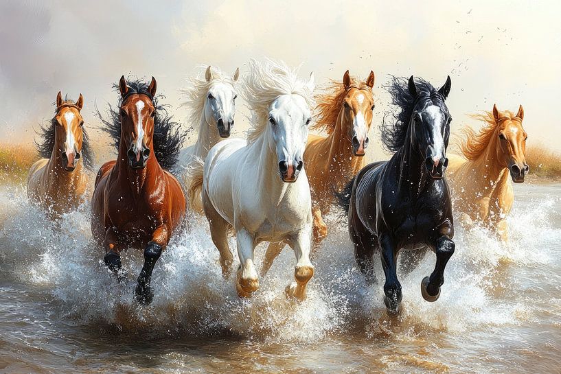 Galoppierende Pferde an der Küste von Lufy